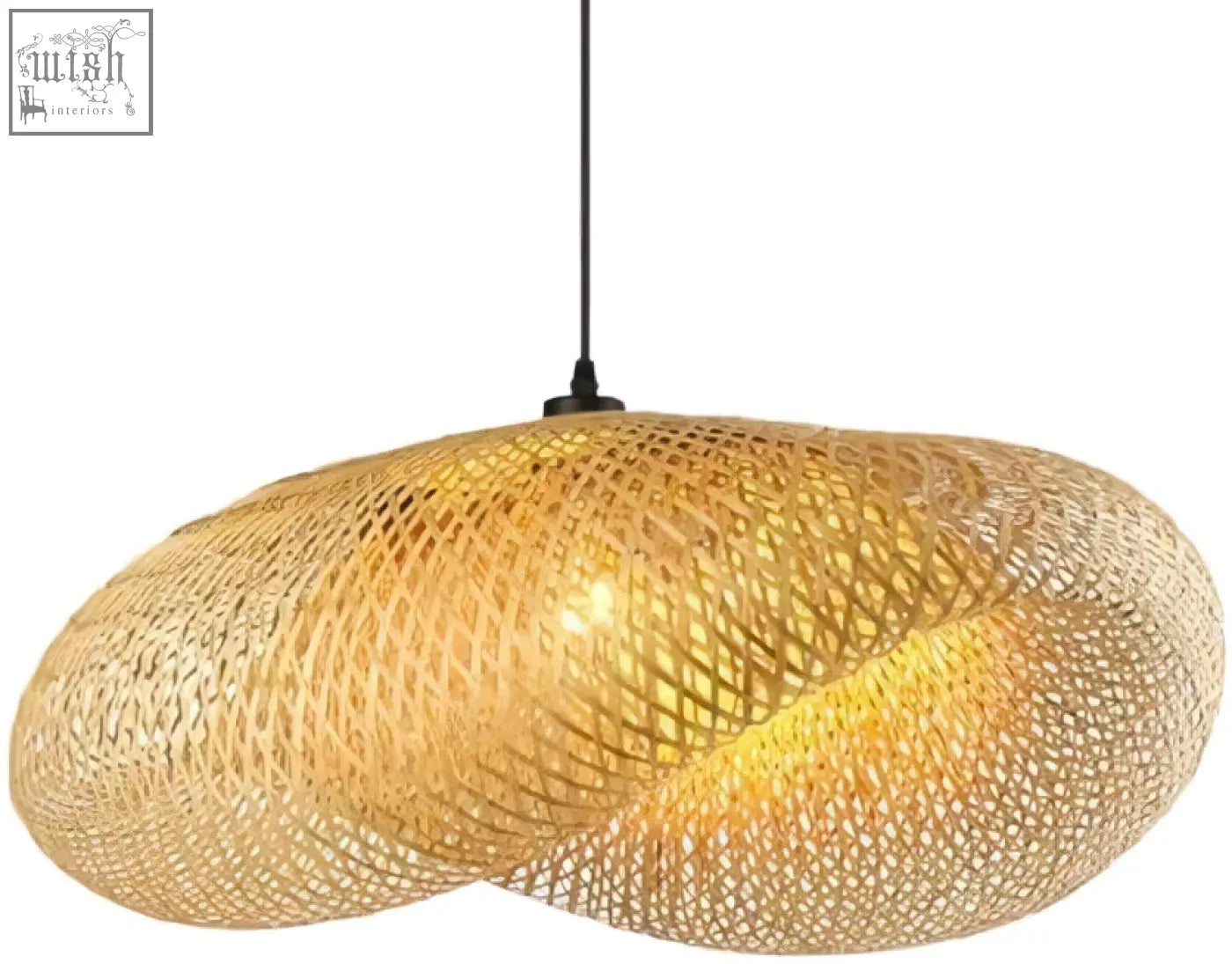 Golden woven bamboo schindora boho pendant lighting with warm glow straw hat style hanging lights for living room