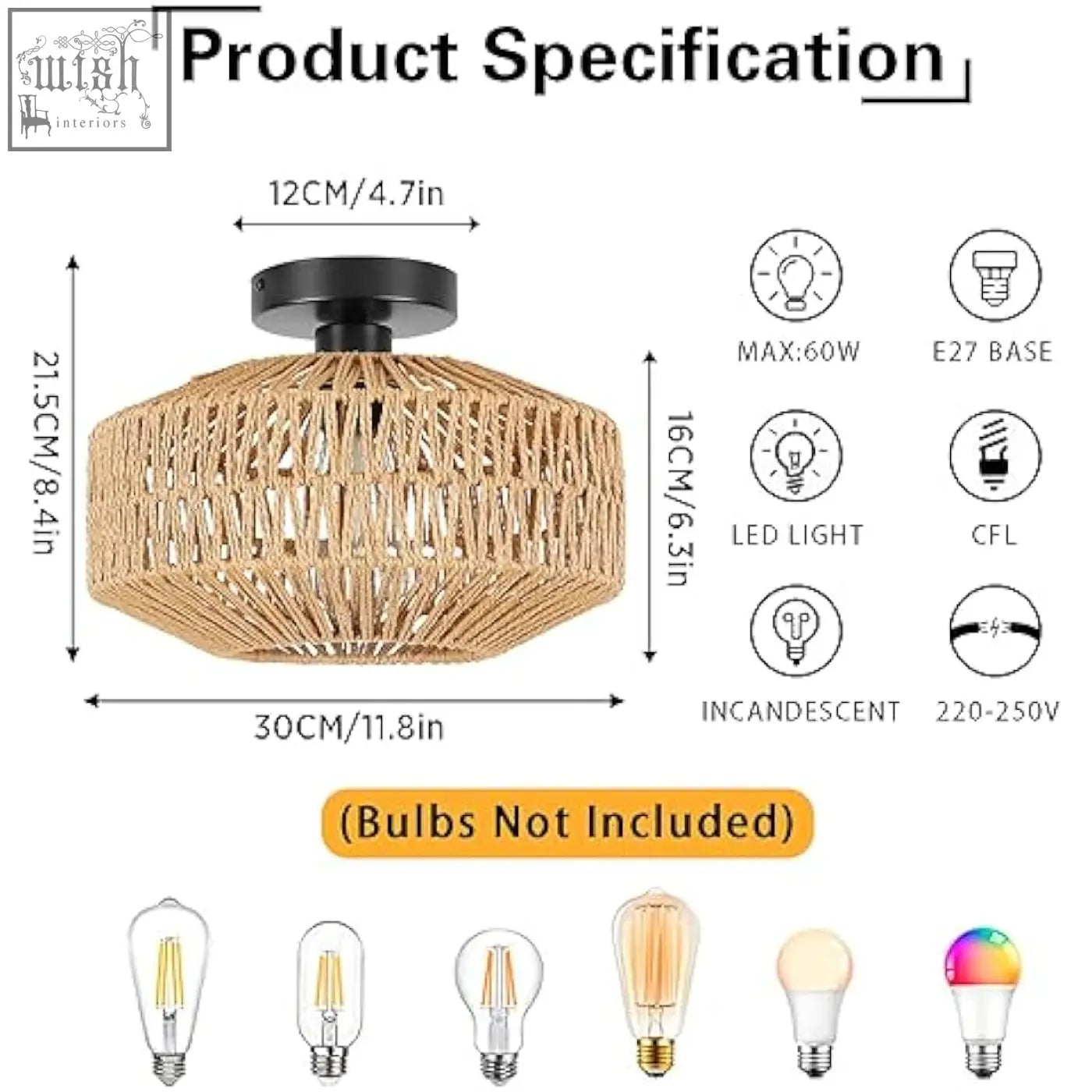 Schindora boho rattan ceiling light with black metal base and octagonal braided shade perfect for living room use