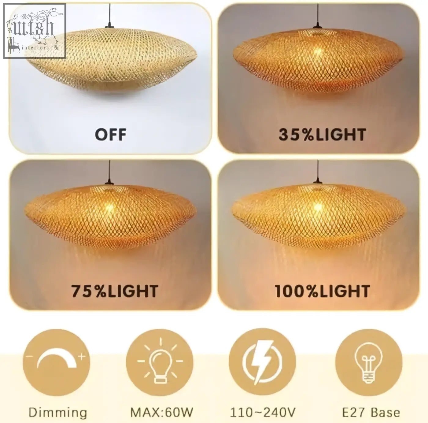 Schindora retro rattan pendant lighting with warm woven straw hat design and adjustable dimming features for cozy spaces