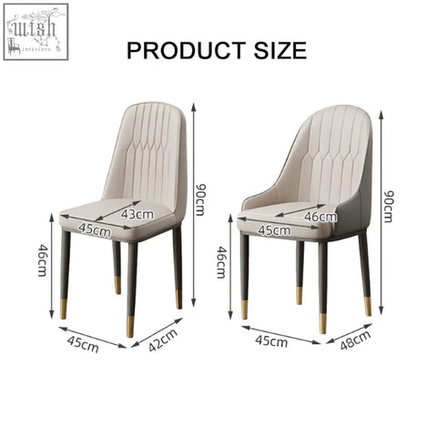 Beige upholstered scott dining chair with vertical stitching and black legs with gold tips for stylish dining spaces