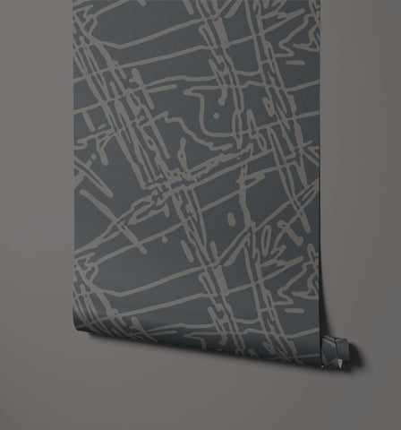 Gray scratch wallpaper with subtle abstract white line pattern for stylish modern wall decor