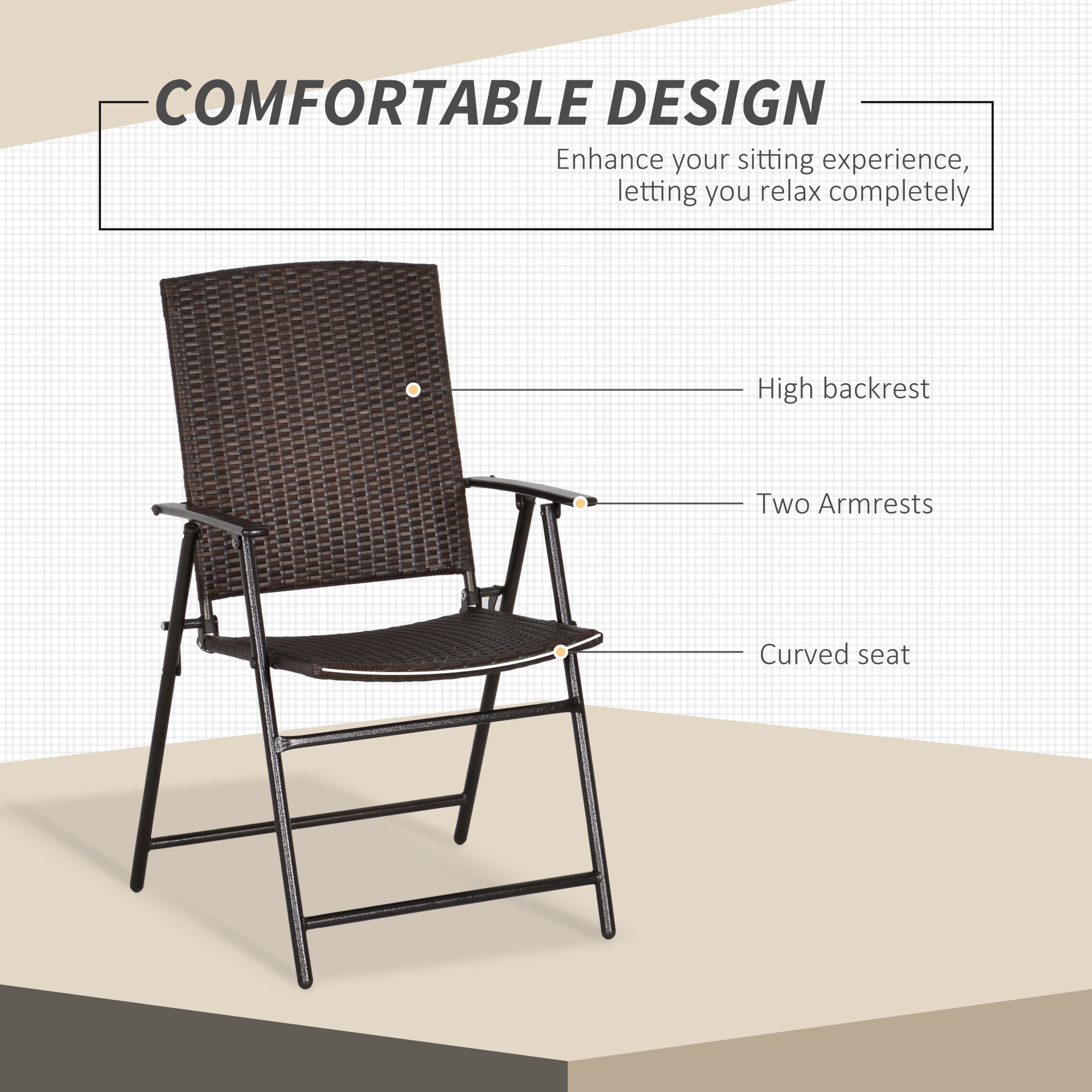 Outsunny Set of Two Folding Rattan Seat Chairs - Brown