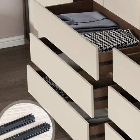 Cream-colored drawer slides with a sleek modern design for the seb wardrobe set for smooth drawer movement