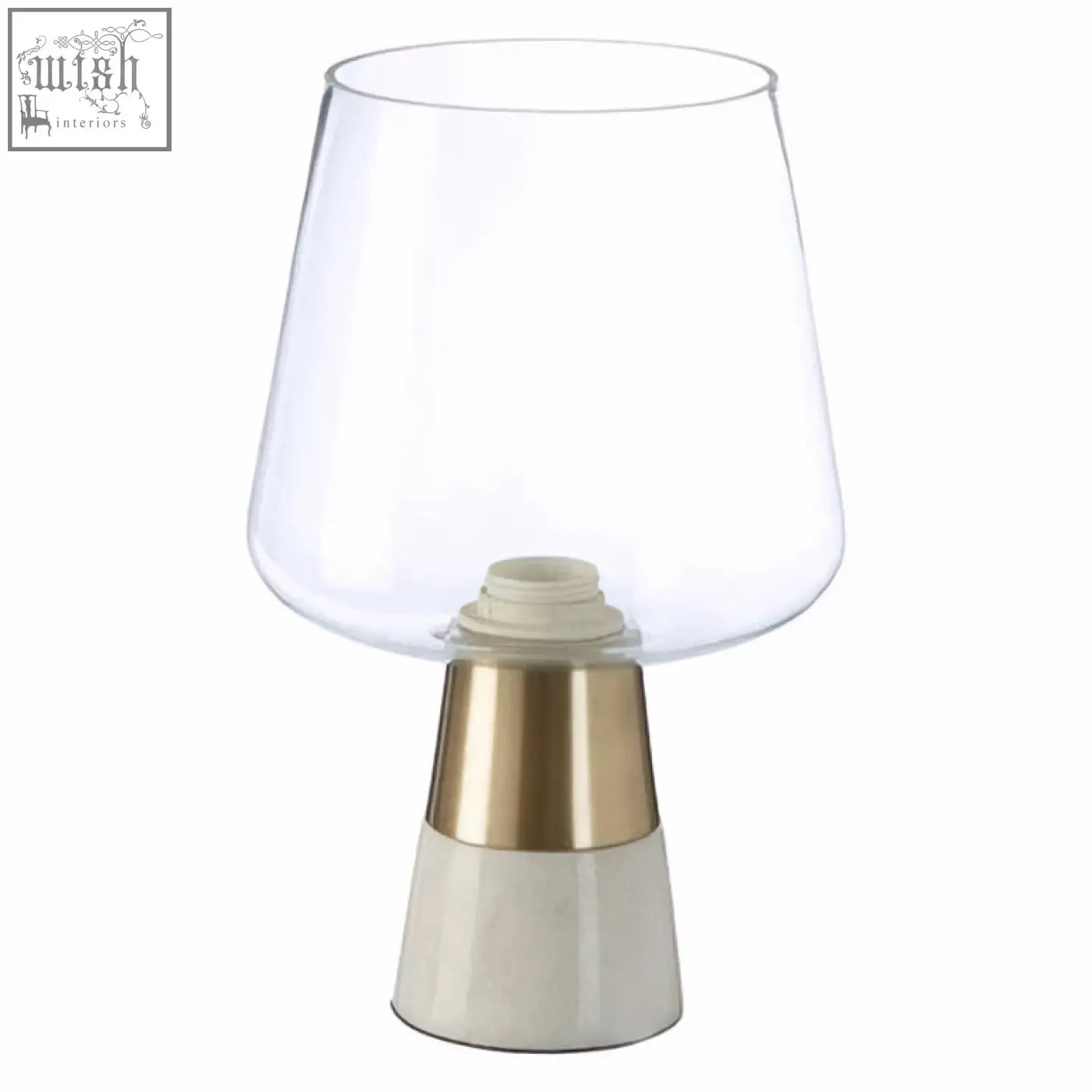 Sebah table lamp with clear glass shade and gold white ceramic base for stylish lighting