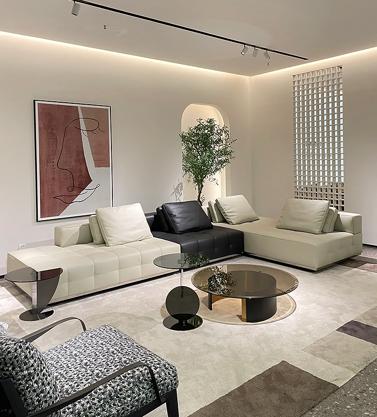 Santos L Shape Sofa, Three Seater Sofa, Nappa Real Leather