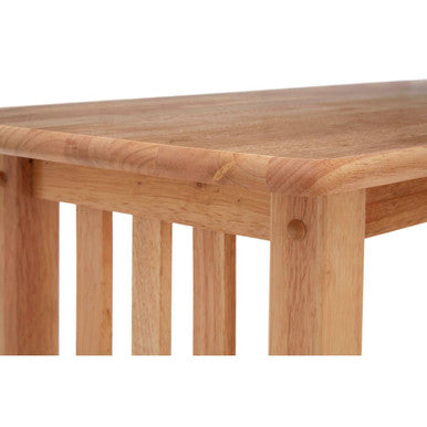 Selby natural rectangular console table made of light wood with smooth finish and vertical slats supporting the tabletop