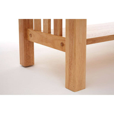 Light-colored wooden natural rectangular console table with vertical slats and square legs for stylish storage
