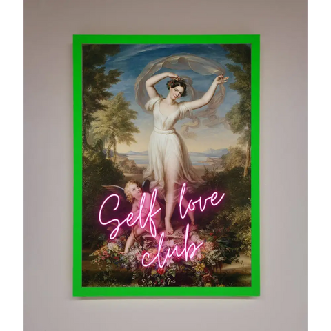 Self Love Club Framed Wall Art - A3 (29.7 x 42 cm) / Neon Dark Green - Framed Print