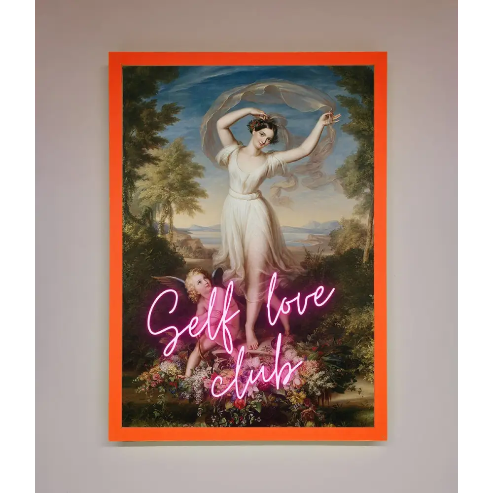 Self Love Club Framed Wall Art - A3 (29.7 x 42 cm) / Neon Orange - Framed Print