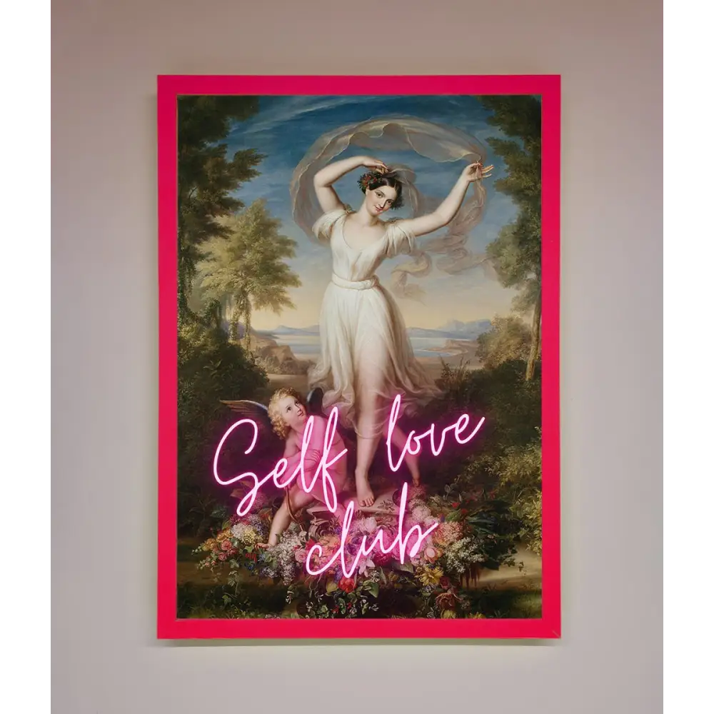 Self Love Club Framed Wall Art - A3 (29.7 x 42 cm) / Neon Pink - Framed Print