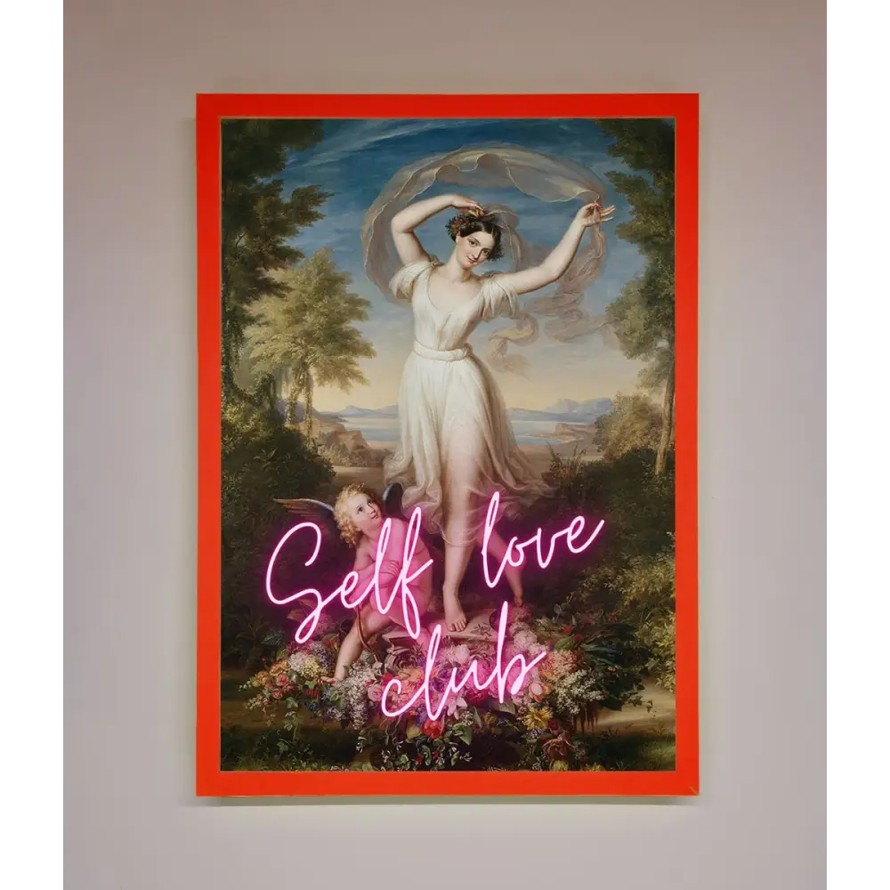 Self Love Club Framed Wall Art - A3 (29.7 x 42 cm) / Neon Red - Framed Print