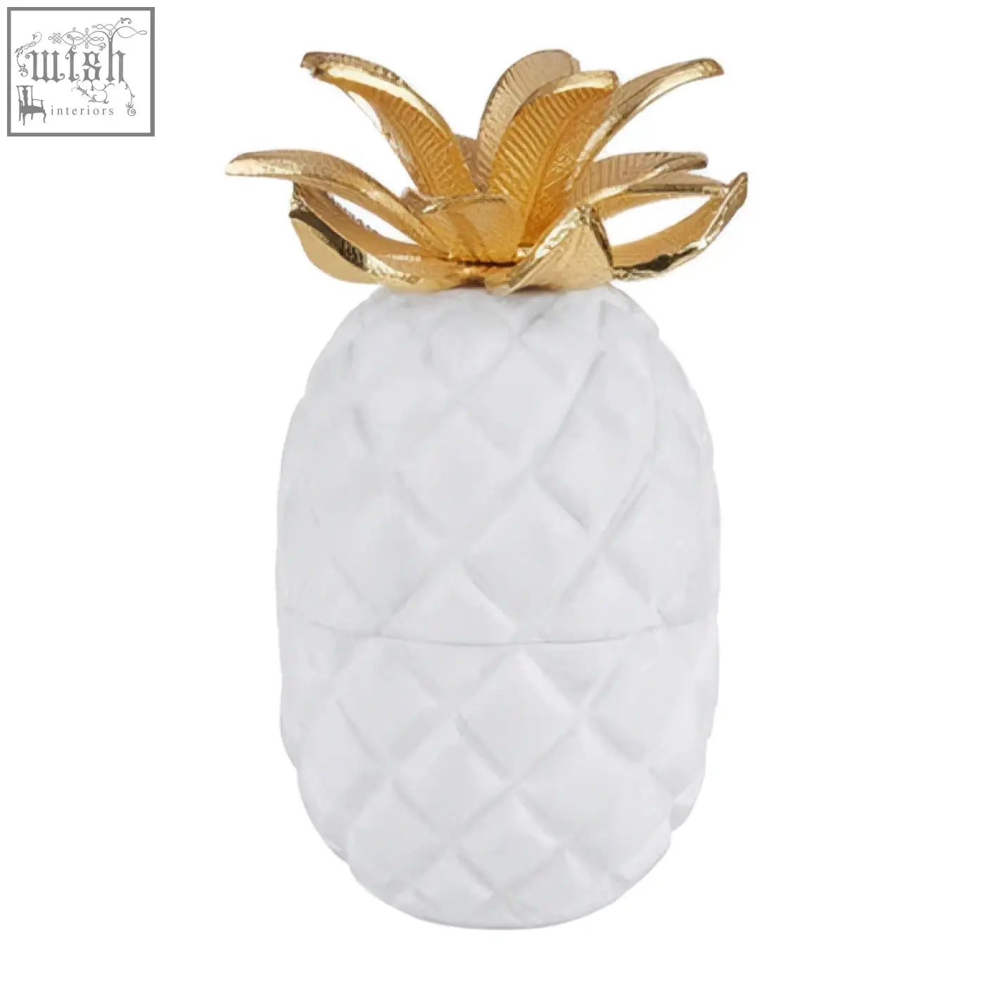 White marble sena pineapple jar with gold leafy top perfect for stylish storage and decor