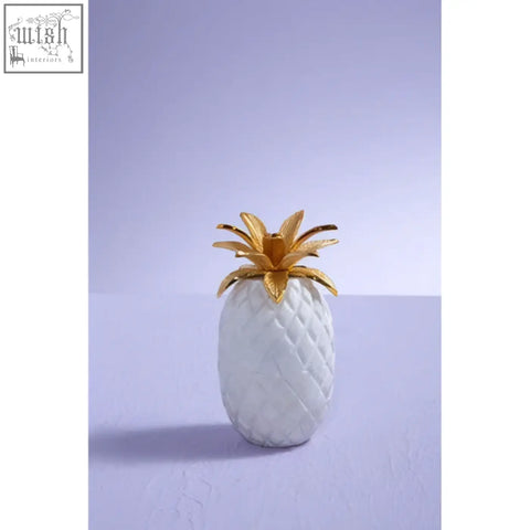White marble sena pineapple jar with gold leafy top decorative fruit jar for stylish home decor
