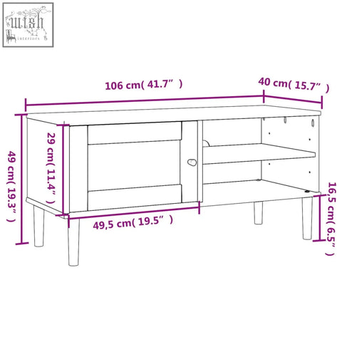 Modern white wood tv cabinet senja pinewood 106cm with single door open shelf and rustic charm design