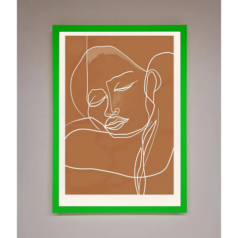 Sepia Lines Framed Wall Art - B0 (100 x 141 cm) / Neon Dark Green - Framed Print