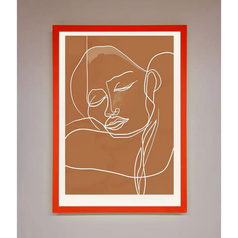 Sepia Lines Framed Wall Art - B0 (100 x 141 cm) / Neon Red - Framed Print
