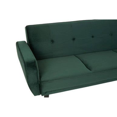Dark green velvet serene 3 seat sofa bed with tufted backrest and rolled armrests green sofa bed
