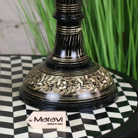 Set of 2 black etched brass vases with hand carved floral patterns in black and gold brass vases perfect for decor