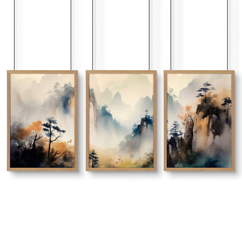 Set of 3 Framed Pictures | Set of 3 Asian Inspired Wall art Prints