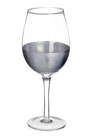 Clear glass apollo large wine glass with silver metallic mesh band perfect for large wine glasses set