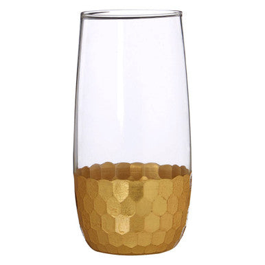 Clear glass astrid highball glass with gold hexagonal textured base from set of four highball glasses