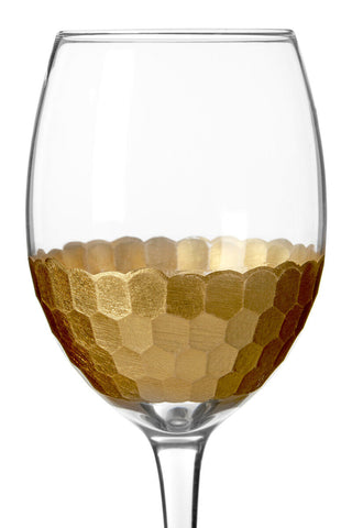 Clear astrid small wine glass with textured gold hexagonal pattern on lower section set of four small wine glasses