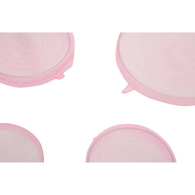 Pink silicone lid from set of six zing pink silicone lids with smooth rounded edge and subtle texture