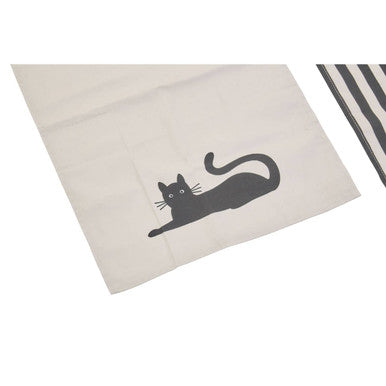 A cream cotton kitchen towel with a simple black cat silhouette perfect for black cat tea towels set of three