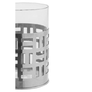 Clear glass cylinder with metallic silver lattice base glass insert from two nairobi coffee mugs set