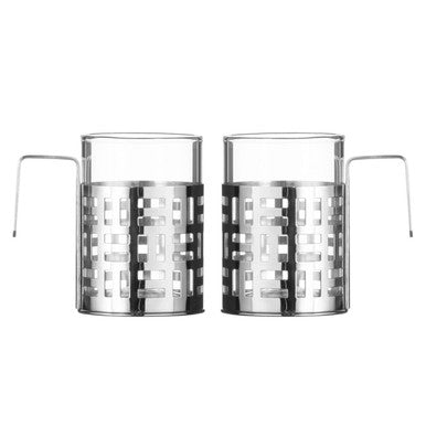 Set of two nairobi coffee mugs with stainless steel mesh and clear glass insert for a sleek look
