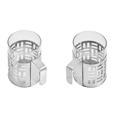 Set of two nairobi coffee mugs with silver geometric patterned glass insert and sleek modern design