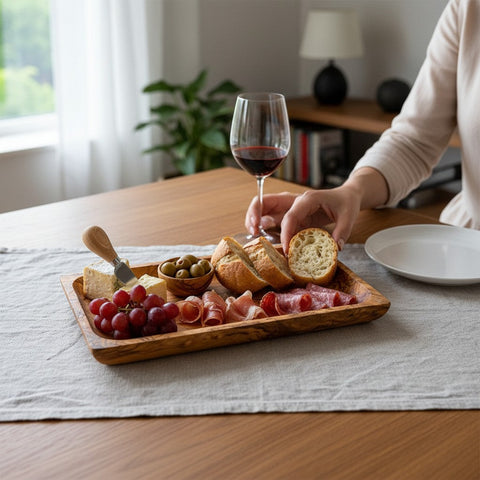 Olive Wood Rectangular Serving Tray 27x14cm | Wooden Cheese & Appetizer Platter