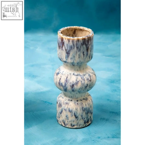 A ceramic medium speckled vase with textured blue and white glaze called shai medium speckled vase