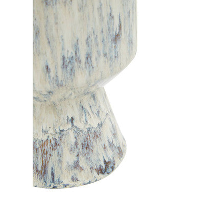 A distressed white ceramic shai small planter with a fluted base and subtle blue gray speckles perfect for small plants