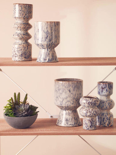 Gray speckled ceramic shai small planter with textured marble finish and geometric shapes for indoor plants
