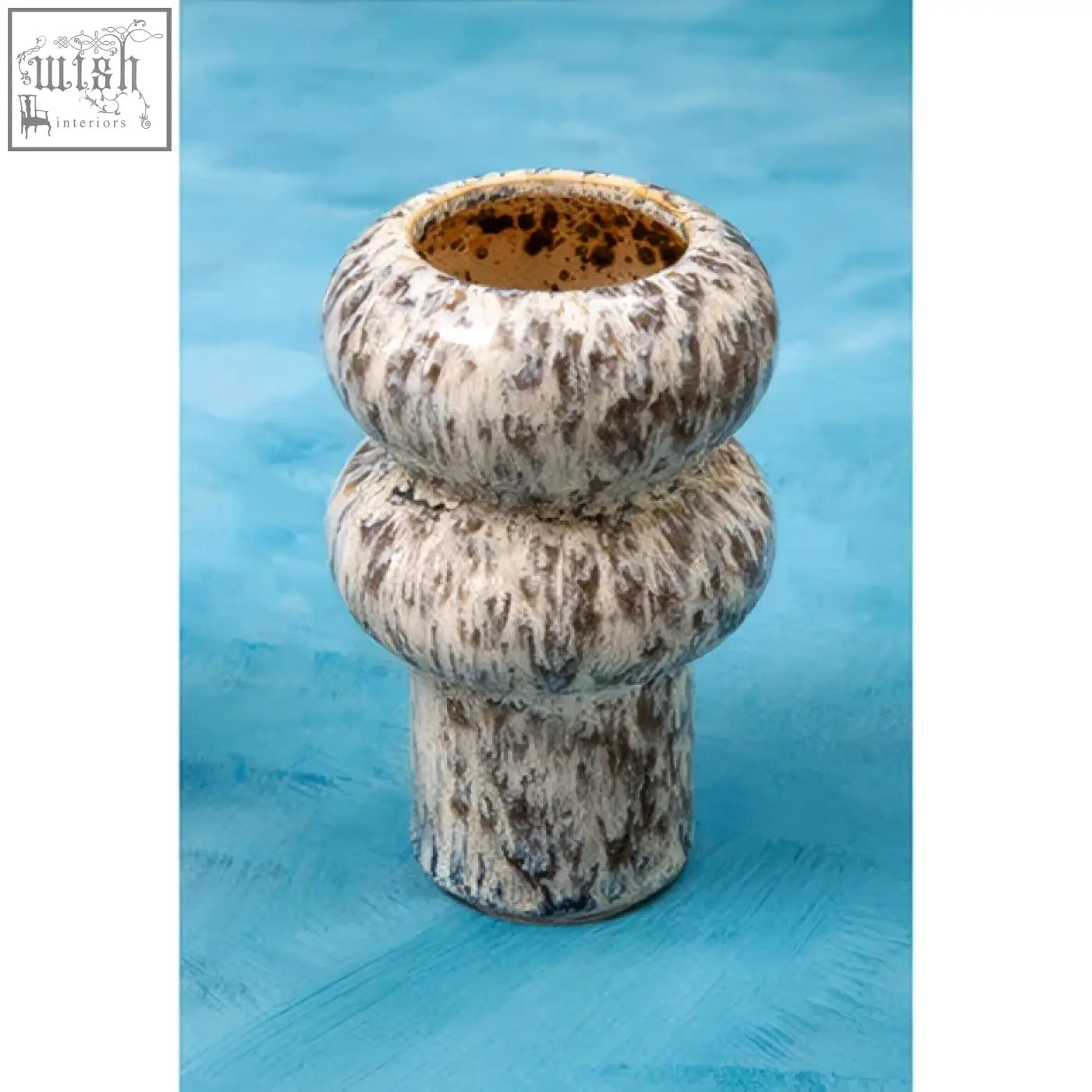 A small speckled vase in ceramic with a textured white and gray mottled surface called shai small speckled vase