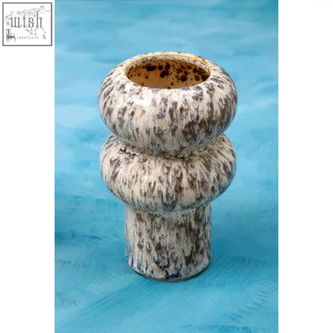 A small speckled vase in ceramic with a textured white and gray mottled surface called shai small speckled vase