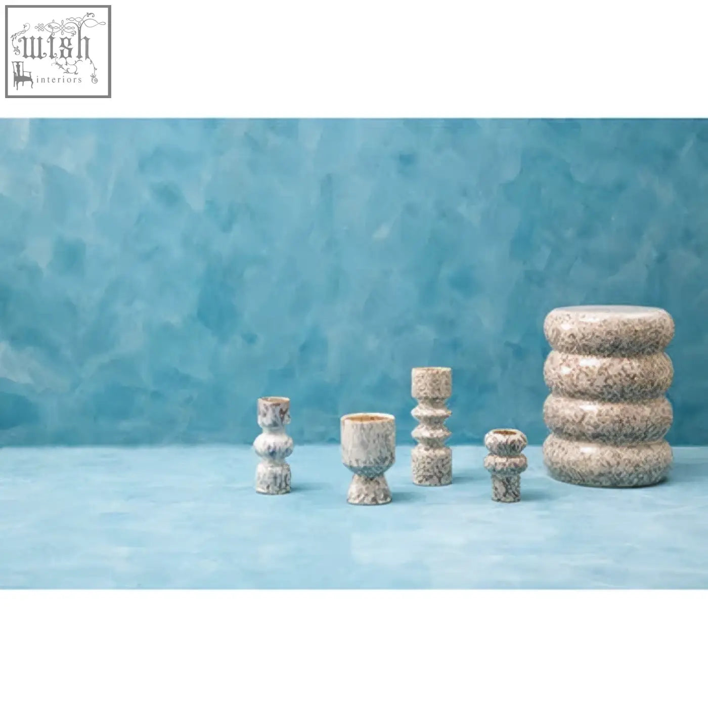 Gray speckled ceramic small speckled vases in varying heights and designs perfect for decor or candles