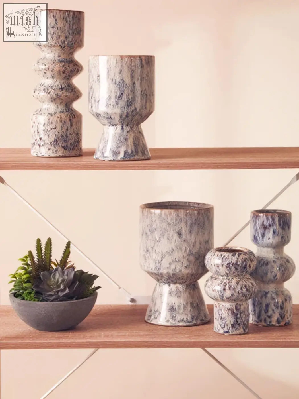 Gray speckled ceramic small speckled vase with a textured marble finish and geometric shapes perfect for decor
