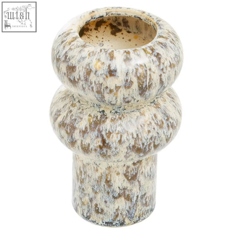 Shai small speckled vase with a textured, earthy-toned ceramic stacked bulbous design perfect for home decor