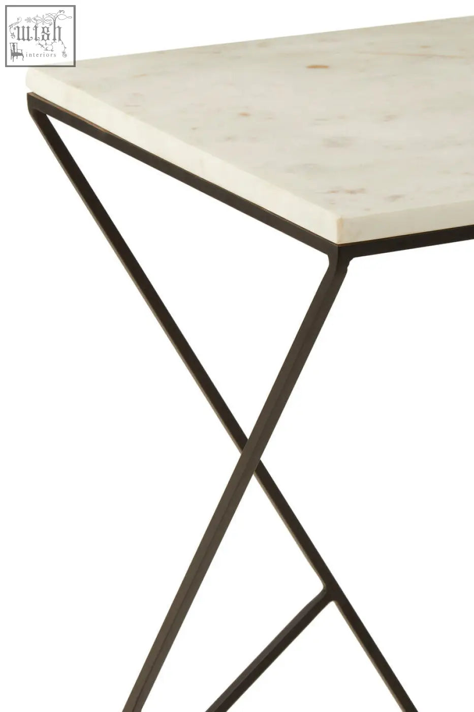 Shalimar marble top square side table with sleek white marble and black iron base for modern living spaces
