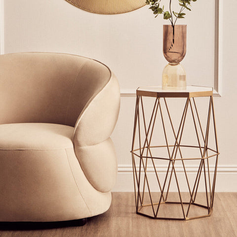 Shalimar Octagonal Marble And Gold Side Table