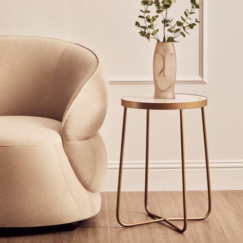 Shalimar Round Marble top Side Table With Cross Base