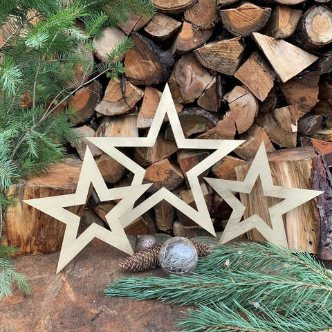 3 X Rustic Gold Star Christmas Decorations