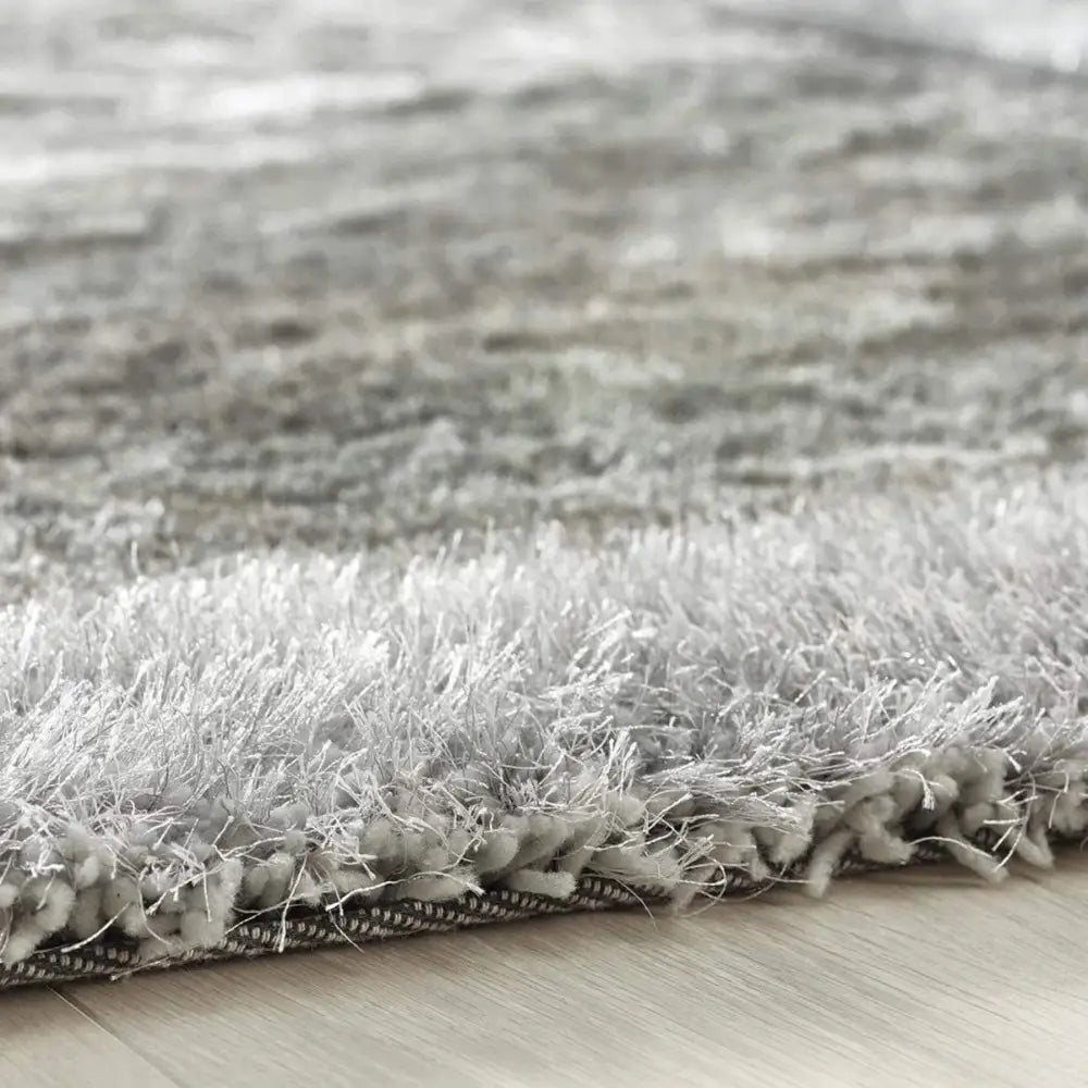 Shimmer Silver Grey Bordered Shaggy Rug - Rugs