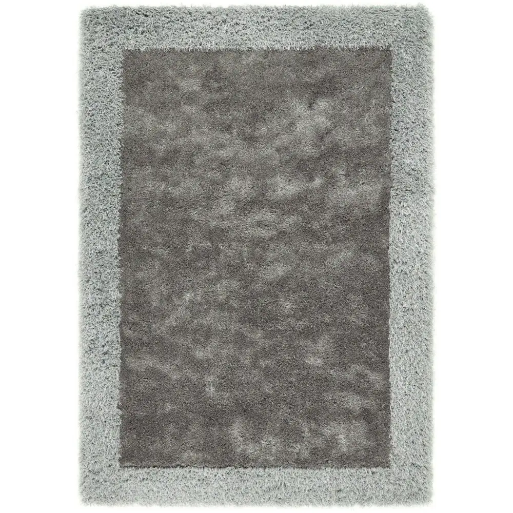 Shimmer Silver Grey Bordered Shaggy Rug - Rugs