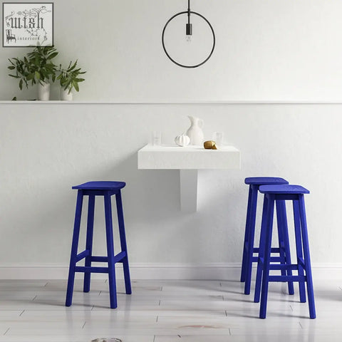 Vibrant blue wooden shina bar stool with minimalist design perfect for modern bar seating