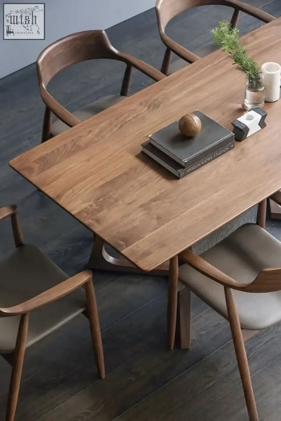 Modern walnut shoko dining table with sleek minimalist design and smooth wood grain finish perfect for dining areas