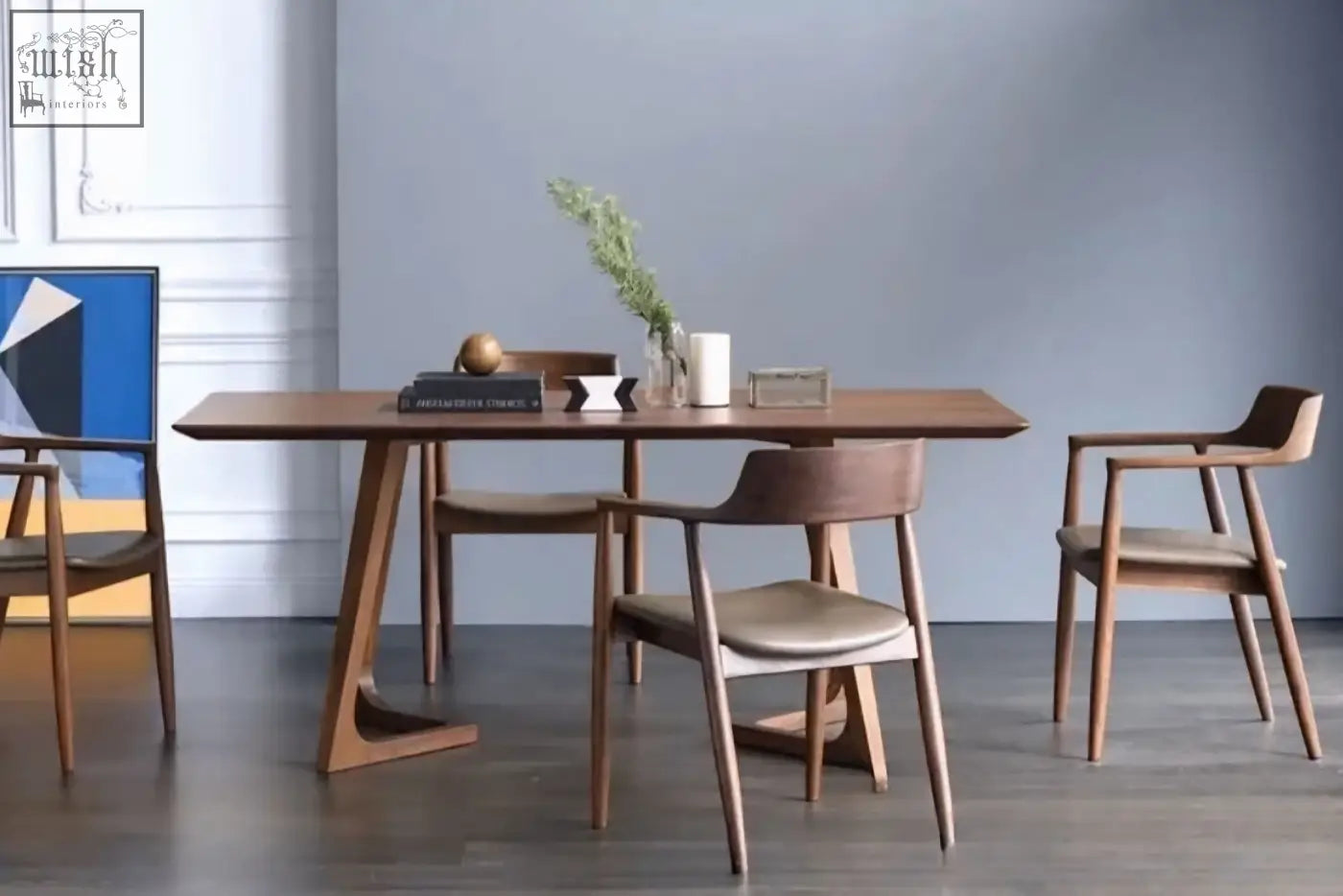 Modern wooden shoko dining table with sleek angular legs and a smooth warm-toned finish for stylish dining