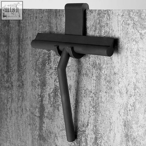 Black matte window glass wiper with silicone blade and sturdy handle for shower mirror and window glass cleaning